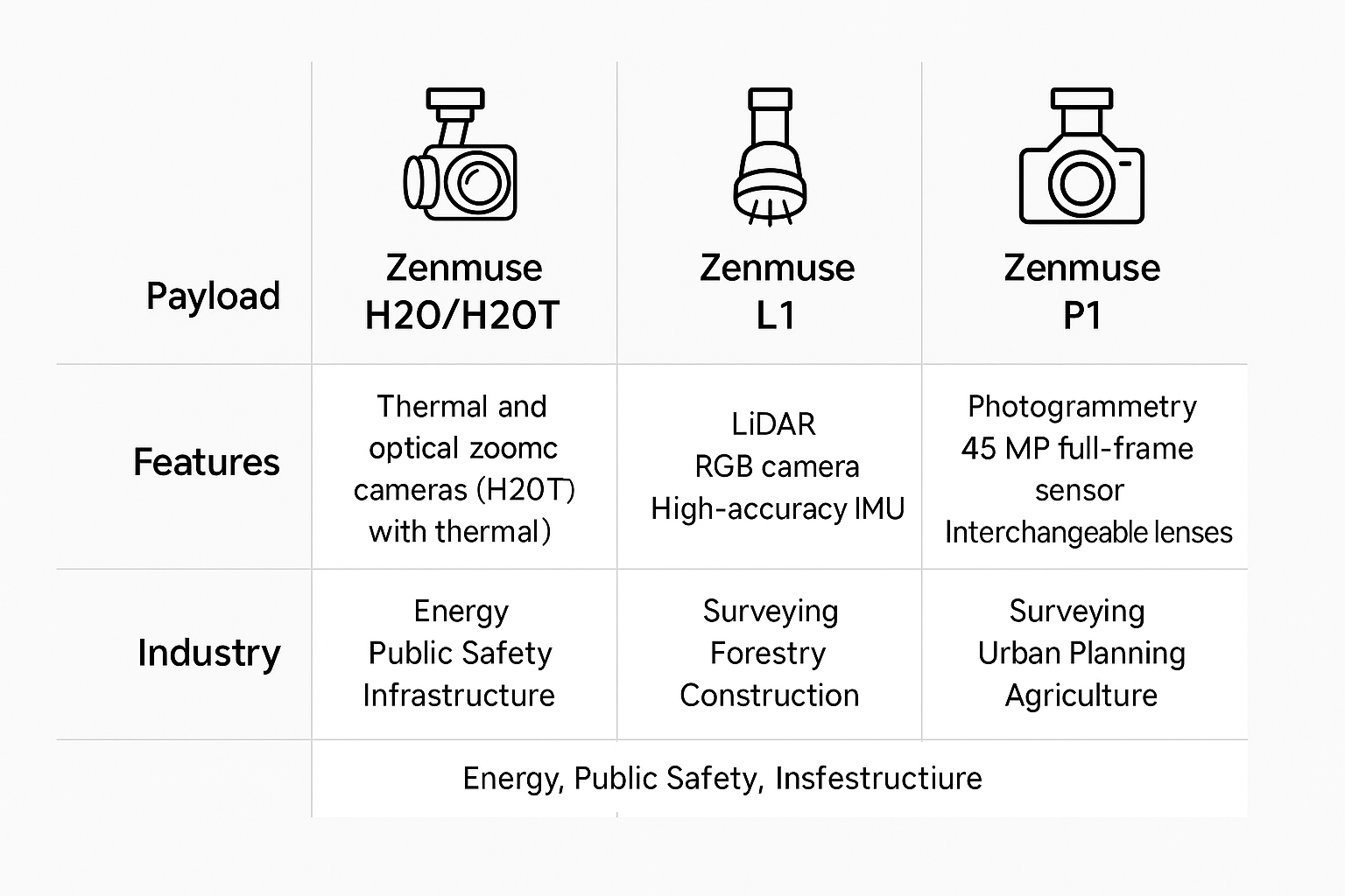 DJI M350 RTK Payload Comparison: H20, L1, and P1 for Industrial Inspections